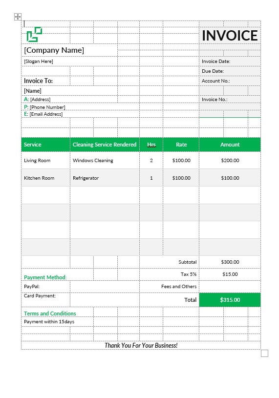 House Cleaning Service Invoice Template PSD template